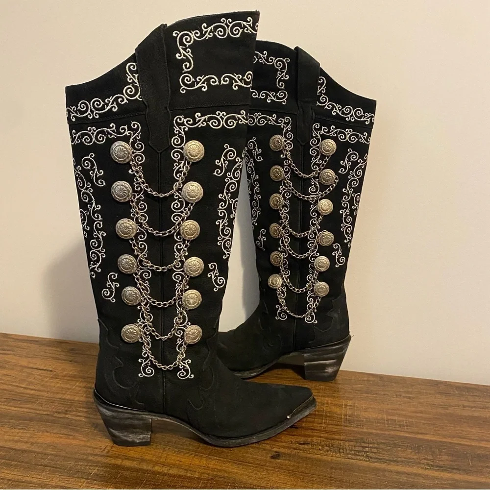 Dan Post Chain Reaction Black and White Leather Boots size 8
